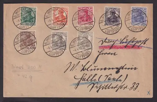 98694 Flugpost Brief Weimar Nationalversammlung Luftpost 4.4.1919 nach Halle S.