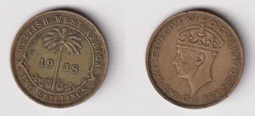 2 Schilling Messing Münze Britisch Westafrika 1938 ss+ (169776)
