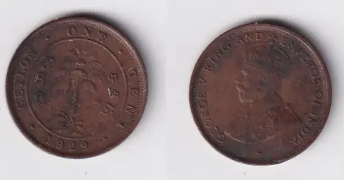1 Cent Kupfer Münze Ceylon Sri Lanka 1929 Georg V.(138082)