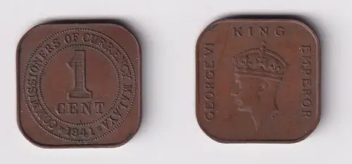 1 Cent Kupfer Münze Britisch Malaya 1941 (137246)