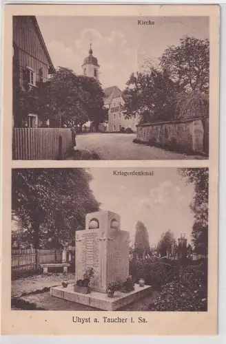 24041 Mehrbild Ak Uhyst a.Taucher in Sa. Kirche und Kriegerdenkmal 1932
