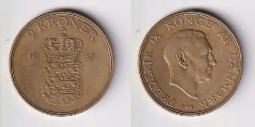 2 Kronen Kroner Messing Münze Dänemark Krone 1957 ss (162115)