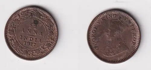 1/12 Anna Kupfer Münze Indien 1917 vz (151209)