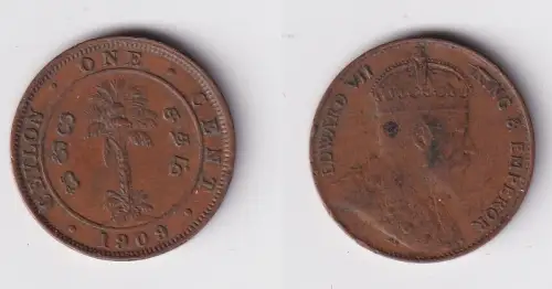 1 Cent Kupfer Münze Ceylon Sri Lanka 1909 Victoria (137099)