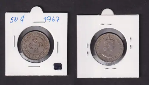 50 Cent Kupfer Nickel Münze Hongkong Elisabeth II. 1967 ss (169530)