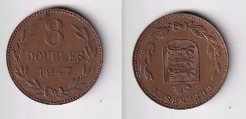 8 Doubles Kupfer Münze Guernsey 1947 vz (169927)