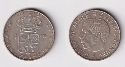 1 Krone Silber Münze Schweden 1956 ss (169592)