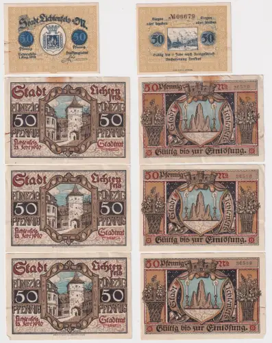 4 x 50 Pfennig Banknoten Notgeld Stadt Lichtenfels 1918/1920 (160977)