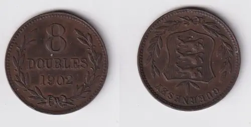 8 Doubles Kupfer Münze Guernsey 1902 f.vz (169731)
