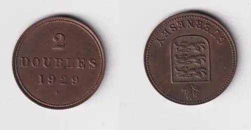 2 Double Kupfer Münze Guernesey Guernsey 1929 f.vz (169615)