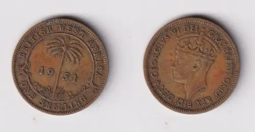 1 Schilling Messing Münze Britisch Westafrika 1951 ss (169618)