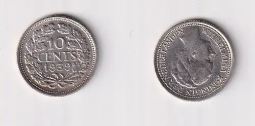 10 Cent Silber Münze Niederlande 1939 ss+ (169595)
