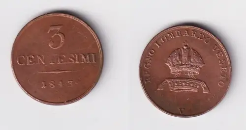 3 Centesimi Kupfer Münze Italien Regno Lombardo Veneto 1843 V f.ss (169718)