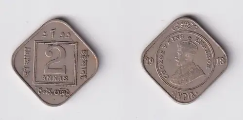 2 Anna Kupfer-Nickel Münze Indien 1918 Georg V. (139327)