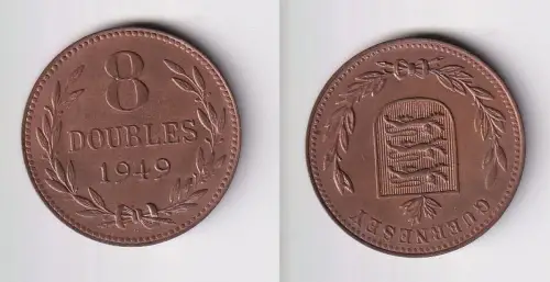 8 Doubles Kupfer Münze Guernsey 1949 vz (169709)