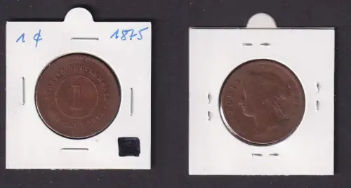 1 Cent Kupfer Münze Straits Settlements 1875 Victoria (162410)