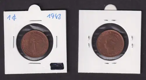 1 Cent Kupfer Münze Ceylon Sri Lanka 1943 Georg VI. (165952)