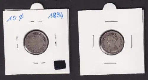10 Cent Silber Münze Hongkong Victoria 1894 f.ss (169553)