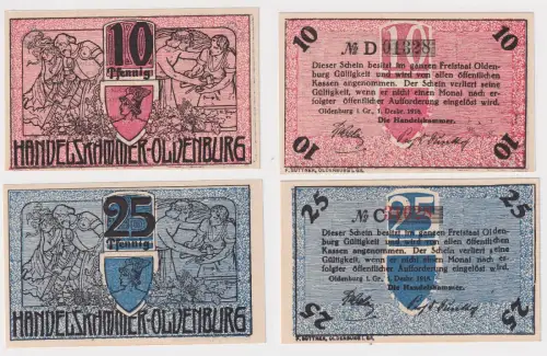 2 Banknoten Notgeld Handelskammer Oldenburg 5 & 10 Pfennig  1.12.1918 (159335)