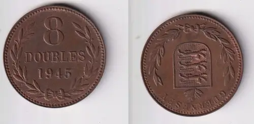 8 Doubles Kupfer Münze Guernsey 1945 vz (169907)