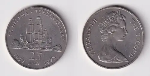 25 Pence Kupfer Nickel Münze St.Helena Segelschiff 1973 (169593)