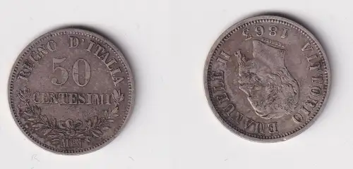 50 Centesimi Silber Münze Italien 1863 M ss (139180)