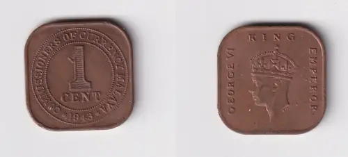 1 Cent Kupfer Münze Britisch Malaya 1943 (147292)