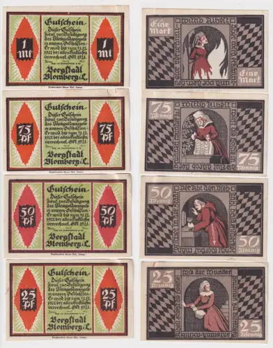 4 Banknoten 25 Pfennig bis 1 Mark Notgeld Bergsttadt Blomberg i.L. 1921 (169174)