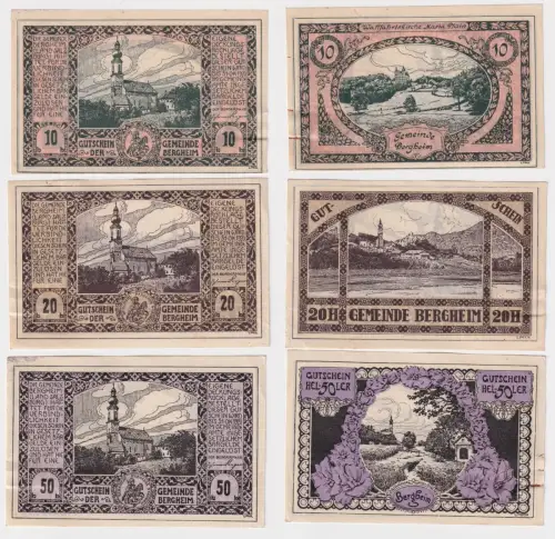 3 Banknoten 10 bis 50 Heller Notgeld Gemeinde Bergheim 1920 (169039)