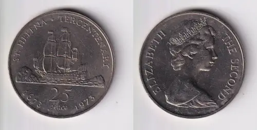 25 Pence Kupfer Nickel Münze St.Helena Segelschiff 1973 (169981)