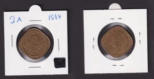 2 Anna Messing Münze Indien 1944 Georg VI. (166162)