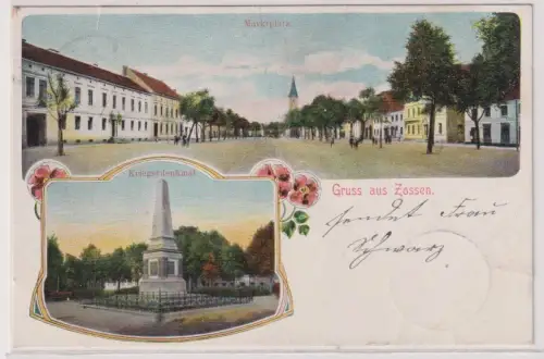 53694 Mehrbild Ak Gruß aus Zossen Marktplatz, Kriegerdenkmal 1906