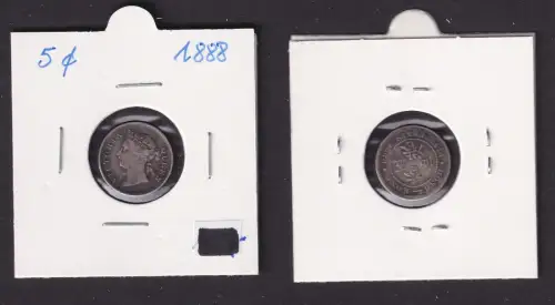 5 Cent Silber Münze Hongkong Victoria 1888 f.ss (169619)