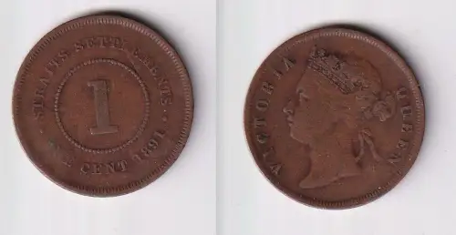 1 Cent Kupfer Münze Straits Settlements 1891 ss (141641)