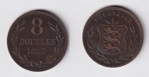 8 Doubles Kupfer Münze Guernsey 1893 ss+ (169779)
