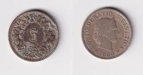 5 Rappen Kupfer Nickel Münze Schweiz 1889 B ss (169365)