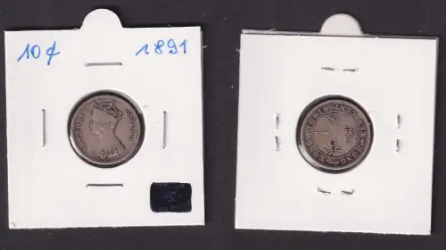 10 Cent Silber Münze Hongkong Victoria 1891 f.ss (169953)