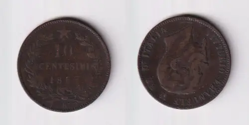 10 Centesimi Kupfer Münze Italien 1867 H s/ss (100626)