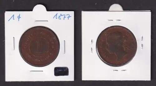 1 Cent Kupfer Münze Straits Settlements 1877 Victoria (167651)