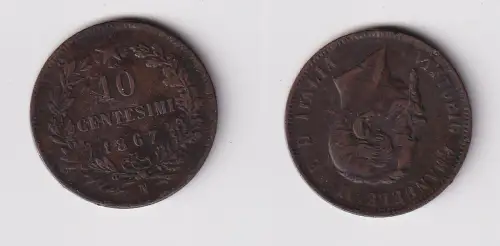 10 Centesimi Kupfer Münze Italien 1867 N s/ss (102023)