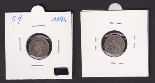 5 Cent Silber Münze Hongkong Victoria 1894 f.ss (169678)