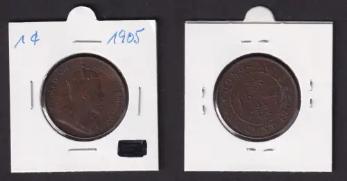 1 Cent Kupfer Münze Hongkong Edward VII 1905 ss (169522)