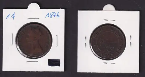 1 Cent Kupfer Münze Hongkong Victoria 1876 s/ss (169603)