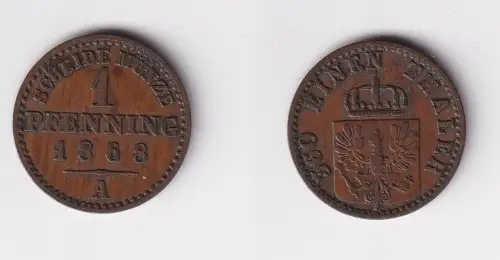 1 Pfennig Kupfer Münze Preussen 1868 A ss+ (169389)