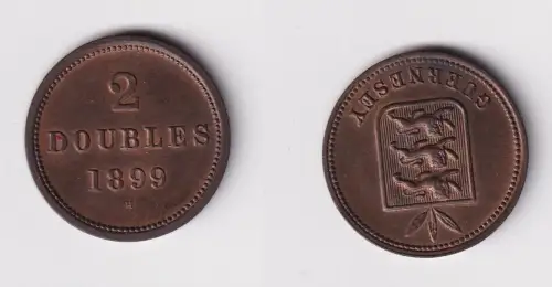 2 Double Kupfer Münze Guernesey Guernsey 1899 vz/Stgl. (169911)