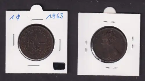 1 Cent Kupfer Münze Hongkong Victoria 1863 f.ss (169552)