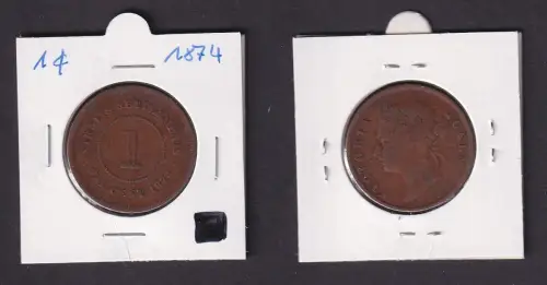 1 Cent Kupfer Münze Straits Settlements 1874 Victoria (168022)