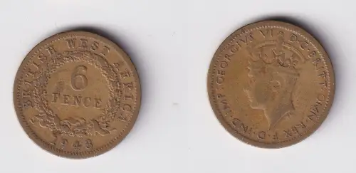 6 Pence Messing Münze Britisch Westafrika 1943 ss (169961)
