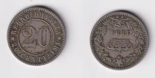 20 Centesimi Nickel Münze Italien 1894 KB ss (121073)