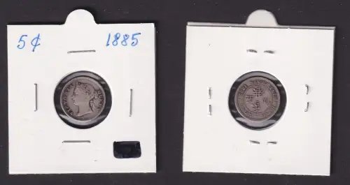 5 Cent Silber Münze Hongkong Victoria 1885 f.ss (169580)